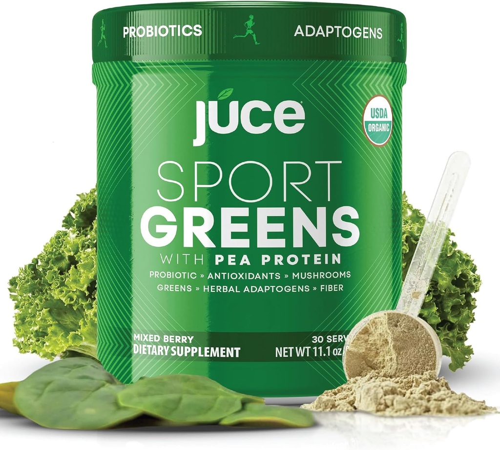 Juce SG7 Sport Green Powder Supplemented 124; Organic Plant Based Protein Budding124; Green Juice Powder Budding124; Probiotika Budding124; Mushrooms Budding124; Blandet Berry Flavor Budding124; 30 Servering Budding124; Af Terra Kai Organics