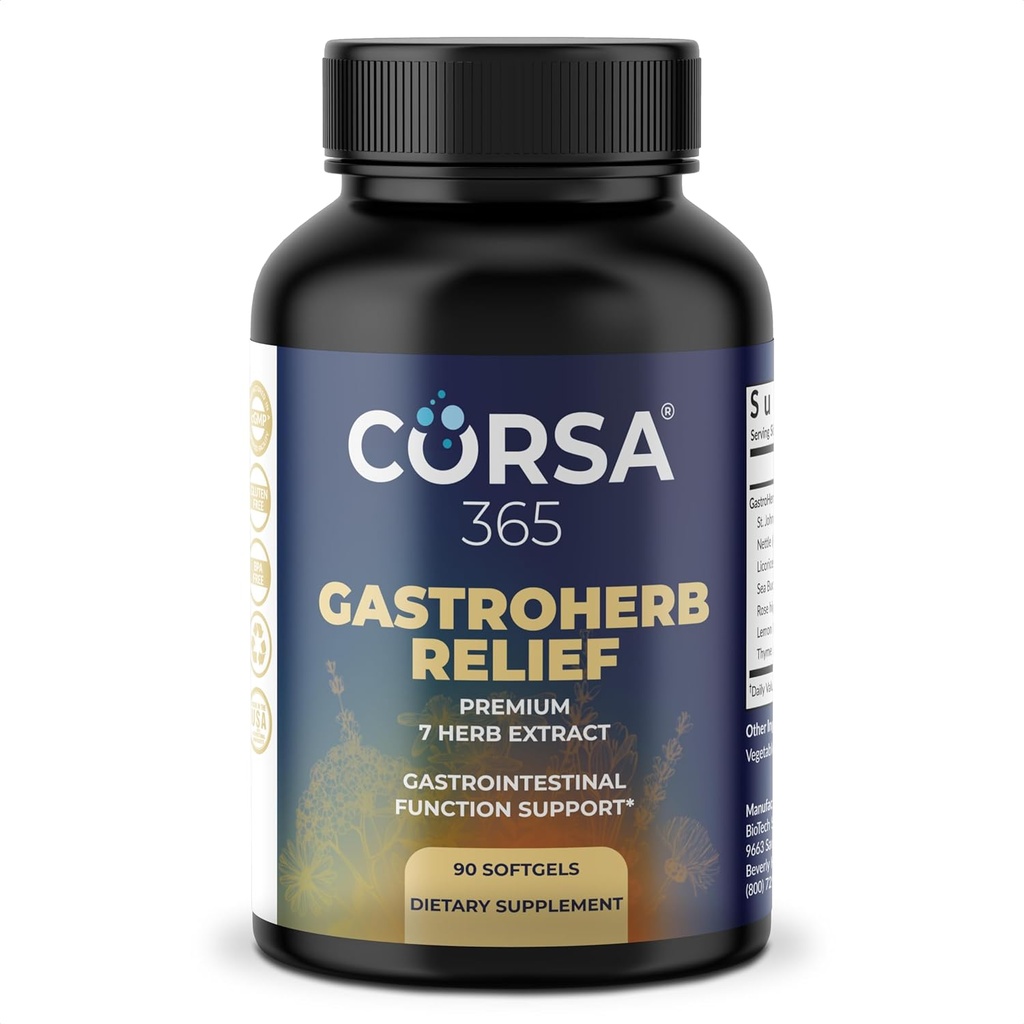 Gastroherb Relief 7 Urter Uddrag - immunforsvar Supplement fordøjelsesfremmende sund Gut - Immunitet supplement til mænd og kvinder - Natural St Johns Wort, Lakrids Root, Rose Hip Oliils - 90 Softgels