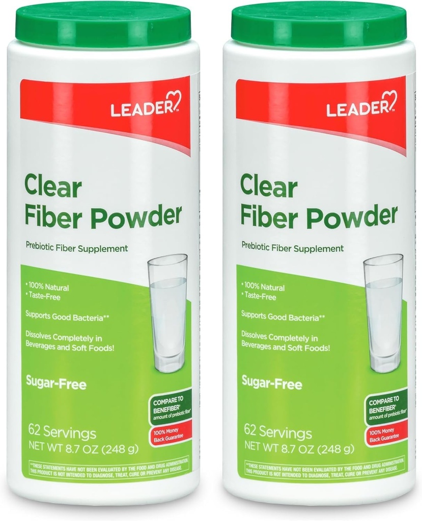 Leader Prebiotic Fiber Supplement Powder for fordøjelsessygdomme, 100% Natural Daily Fiber Powder, Sugar- Free, Taste- Free, Gluten Free, Non- GMO, Unflavored (Pack of 2)