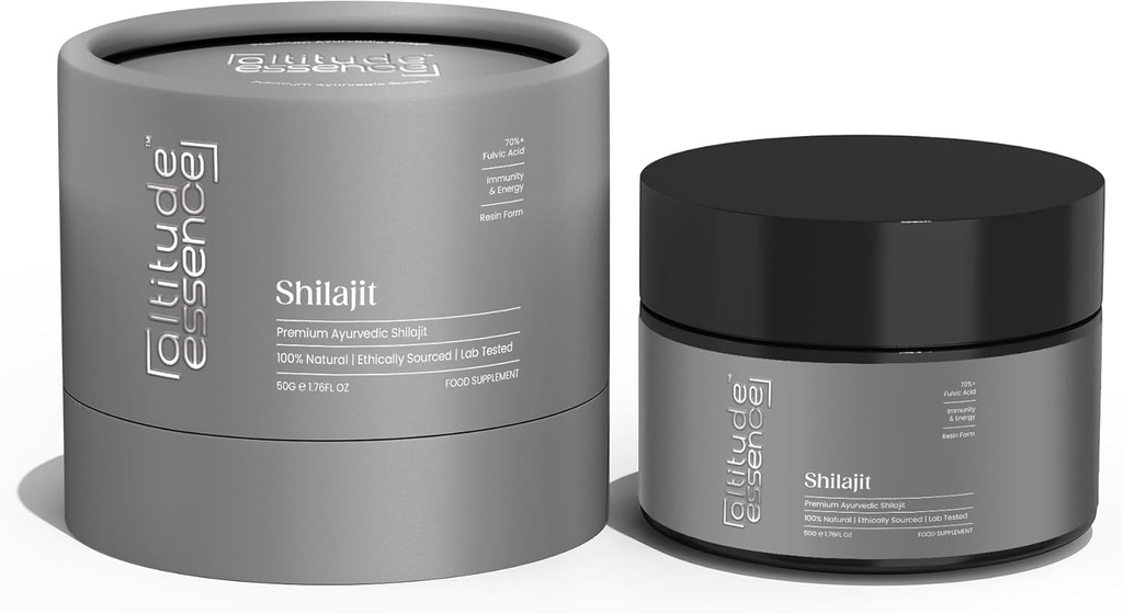 Shilajit, Pure Himalayan Organic Shilajit Resin, High Potence Gold Grade 85 + Trace Minerals & Fulvic Acid for Energy, Metabolisme & immunforsvar Support for mænd og kvinder (50 gram)