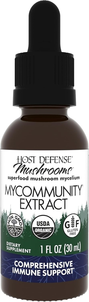 Værtsforsvar MyCommunity Extract - 17 Arter Blend Mushroom supplement til immunforsvar - Uddrag med Lions Mane, Reishi, Chaga, Cordyceps, Tyrkiet Tail & Mere - 1 fl oz (30 Servere) *