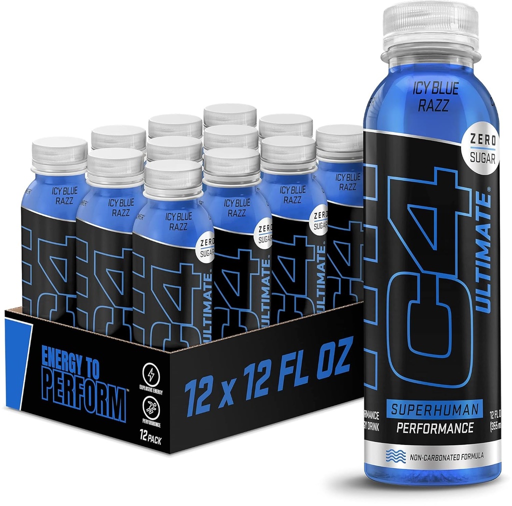Cellucor C4 Ultimate Non-Carbonated Zero Sugar Energy Drink, Pre Workout Drink + Beta Alanine, 12 Fl Oz (Pack of 12)
