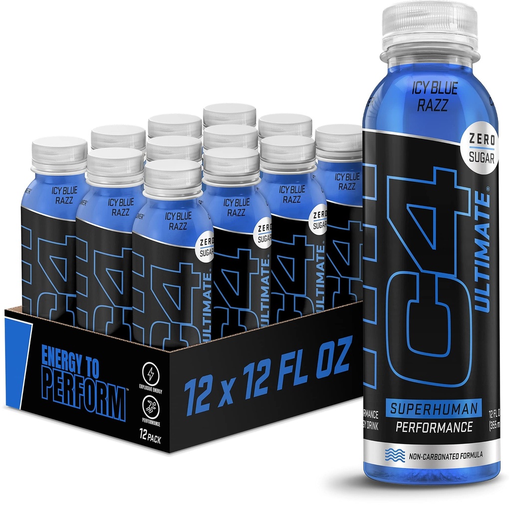Cellucor C4 Ultimate Non-Carbonated Zero Sugar Energy Drink, Pre Workout Drink + Beta Alanine, 12 Fl Oz (pakke med 12)