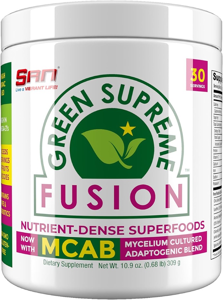 SAN Nutrition 's Green Supreme Fusion Blend Antioxidant: Super Green Smoothie Mix med Spirulina, Chlorella, Adaptogene svampe, 30 Servere