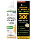 Zenrenu Liposomal C-vitamin og zink flydende drik til voksne & børn - Ikke GMO solsikke Lecithin - Max Antioxidant & immunforsvar, 5 oz / 150 ml