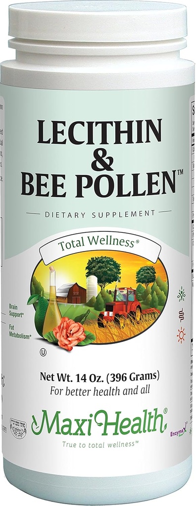 Maxi Health Lecithin & Bee Pollen - Brain, Energi og fordøjelsesstøtte - 14 Oz Powder - Kosher