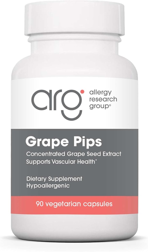 Allergy Research Group Grape Pips - Grape Seed Extract, Proanthocyanidin, Polyphenoler, Herbal Supplement, Organic, 300mg Kapsler - 90 Greve