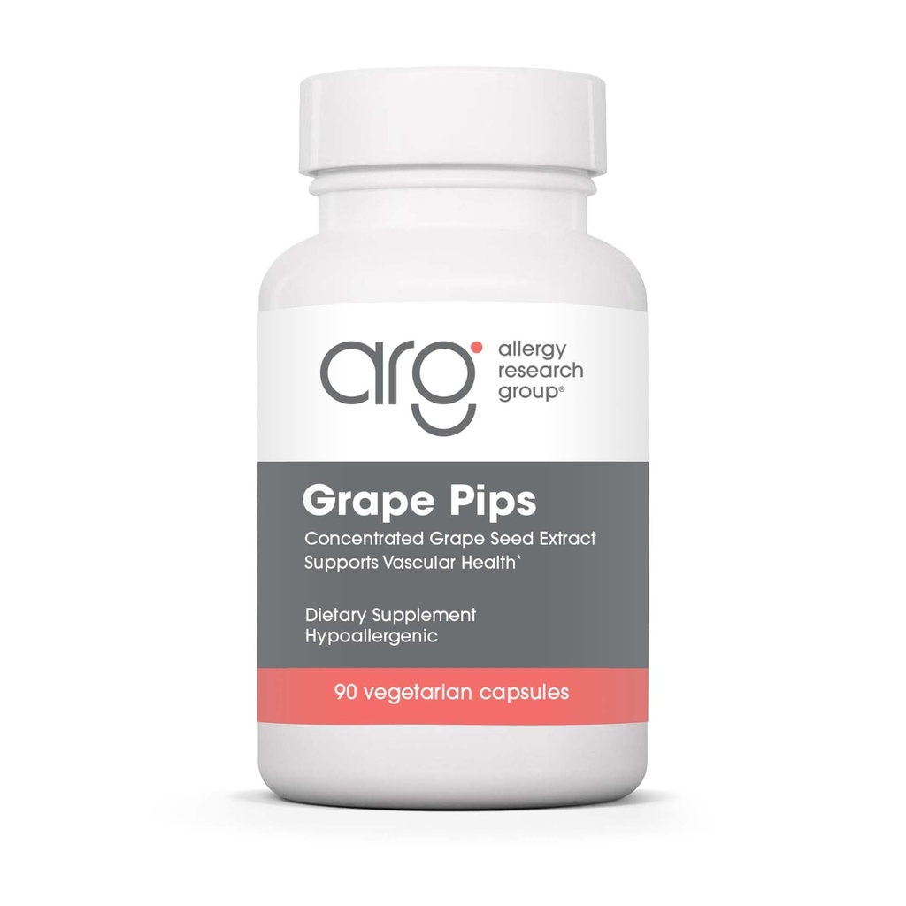 Allergy Research Group Grape Pips - Grape Seed Extract, Proanthocyanidin, Polyphenoler, Herbal Supplement, Organic, 300mg Kapsler - 90 Greve