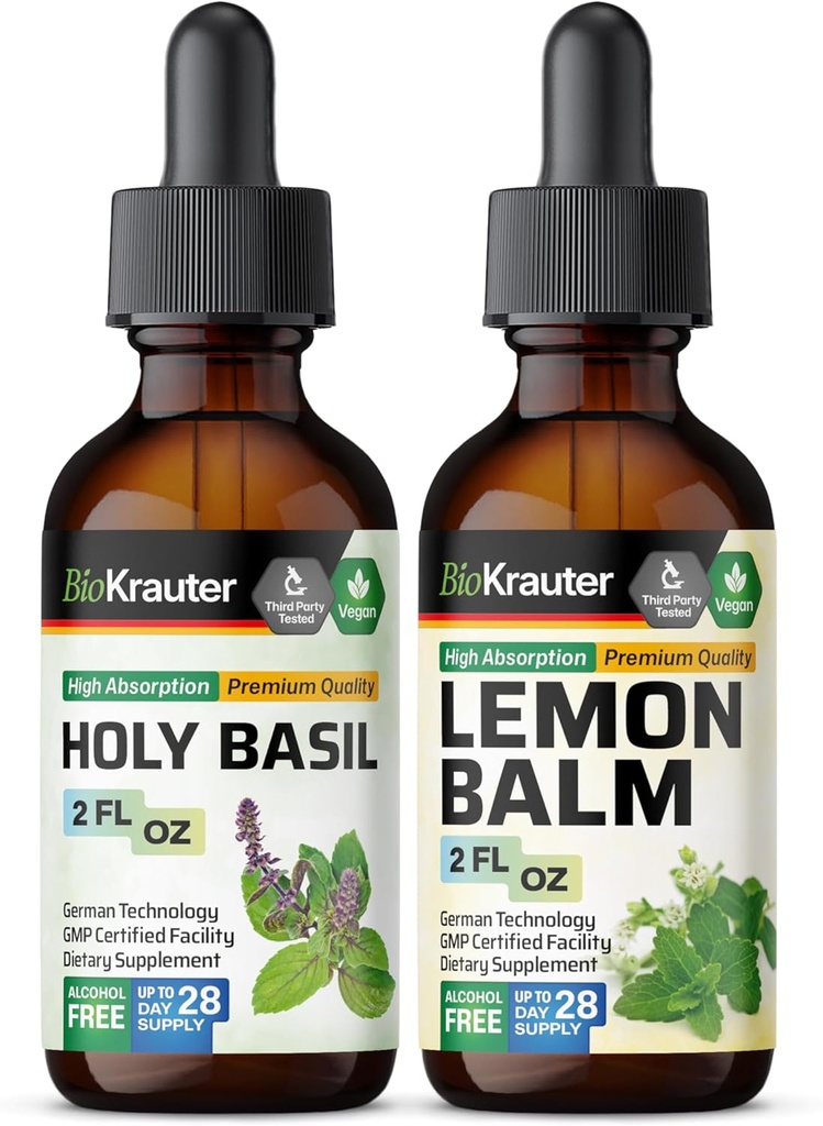 BIO KRAUTER Holy Basil tinktur 2 Fl. Oz. & Lemon Balm tinktur 2 Fl. Oz.
