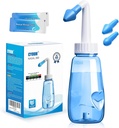 Neti Pot Sinus Rinse Flaske 260 ML med 60 Nasal Wash Salt Packets og Sticker Termometer Næse Vask Renere Trykskylning Nasal Vanding for Voksen & Kid BPA Free (Blue)