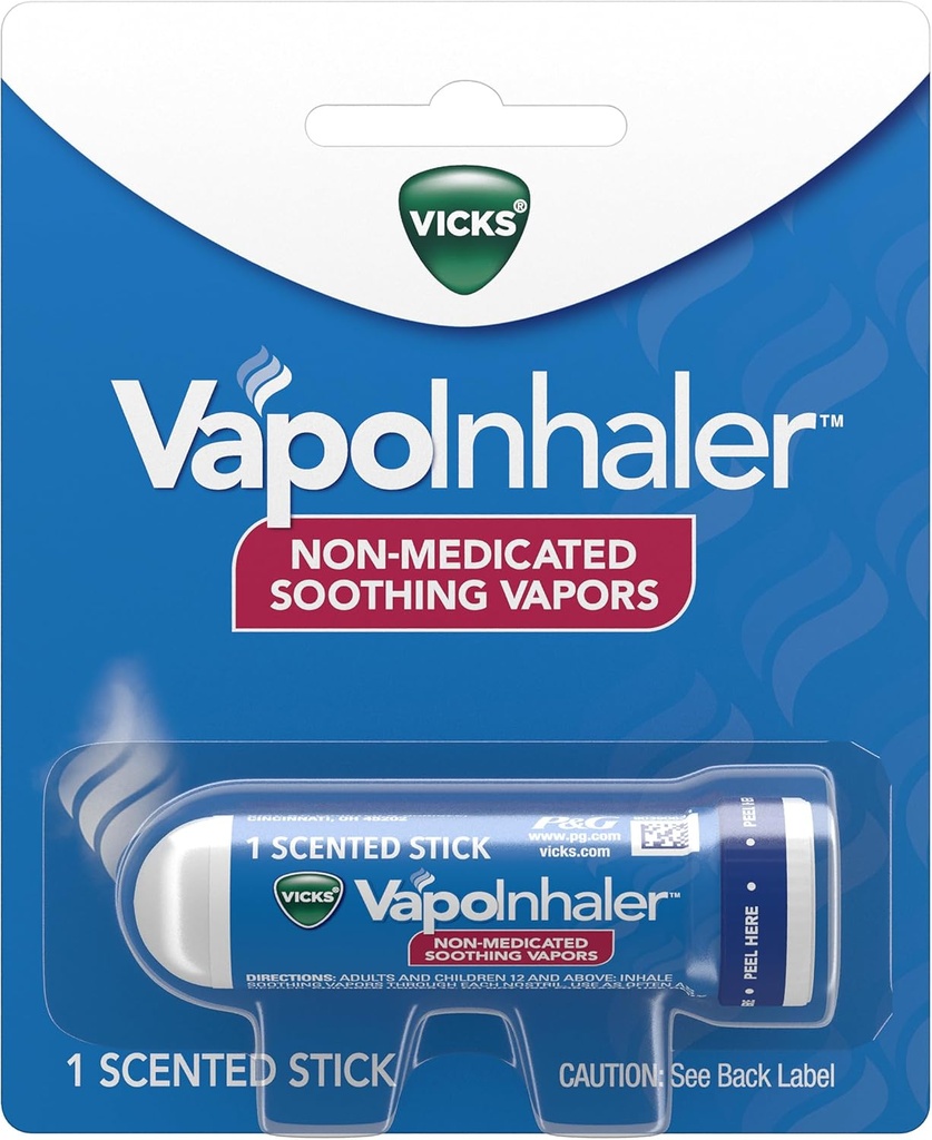 Vicks VapoInhaler, Portable Nasal Inhaler, Non- Medicated, Lindrende dampe, Menthol Duft, 1 Greve