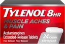 Tylenol 8 timers muskelakker og smertelindring Udgivelsestabletter med 650 mg Acetaminophen, Feber Reducer & Smerte Medicin for Muskler, Joints, Krop, og Backache Smerte Relief, 24 Tæl