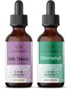 HERBAMAMA Herbal Liquid Drops Kit - Bundle of Milk Thistle Extract 2 fl oz og Liquid Chlorophyll 2 fl oz - Vegan Supplement Liquid Extract - Ikke GMO, Sukker & Alkohol- Free - 2 Pack