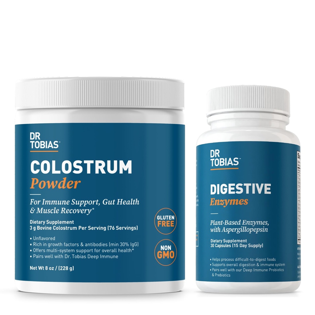 Dr. Tobias fordøjelsesenzymer og colostrum pulver - understøtter næringsstofabsorption, fordøjelseskomfort, og immunfunktion