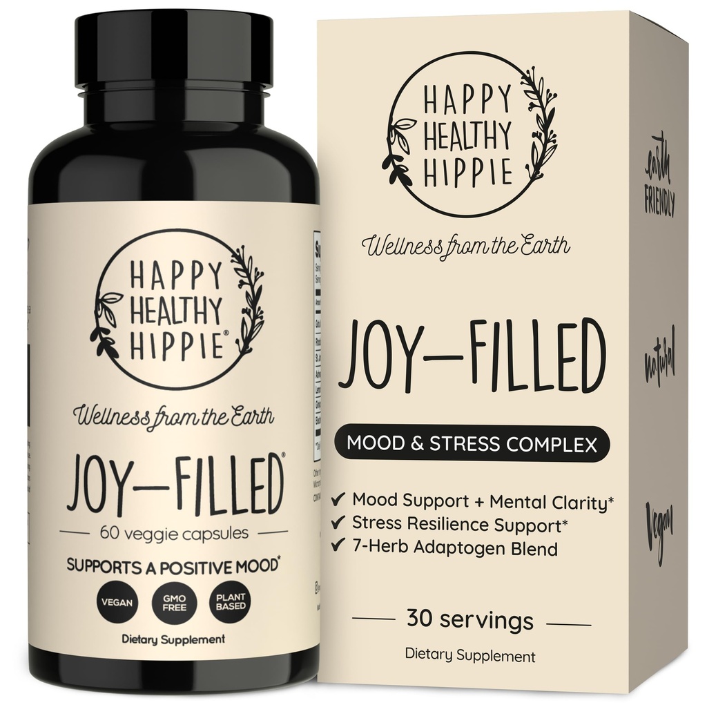 Joy- Filled Mood Support - 7 Herb Complex w / St. Johns Wort Note 124; Stress Relief - Hjælper med at berolige sindet & Kropskvotient 124; 100% Plant- Based Happy Pills, Ashwagandha, Rhodiola Rosea