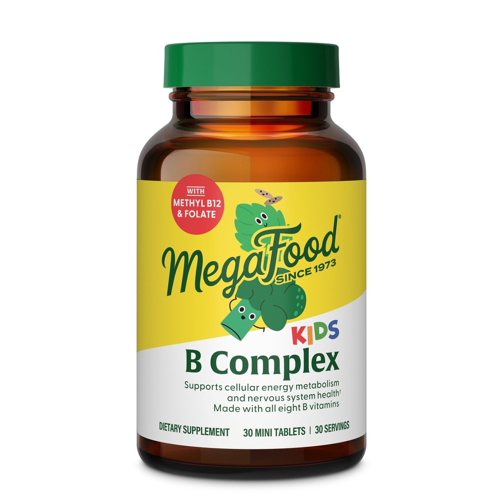 MegaFood Kids B Complex - B Complex Vitamin Supplement, 8 B Vitamin - B6-vitamin, B12-vitamin, Folate, Biotin & mere, Understøtter Cellular Energy Production, Vegetar, Gluten Free - 30 Mini tabletter