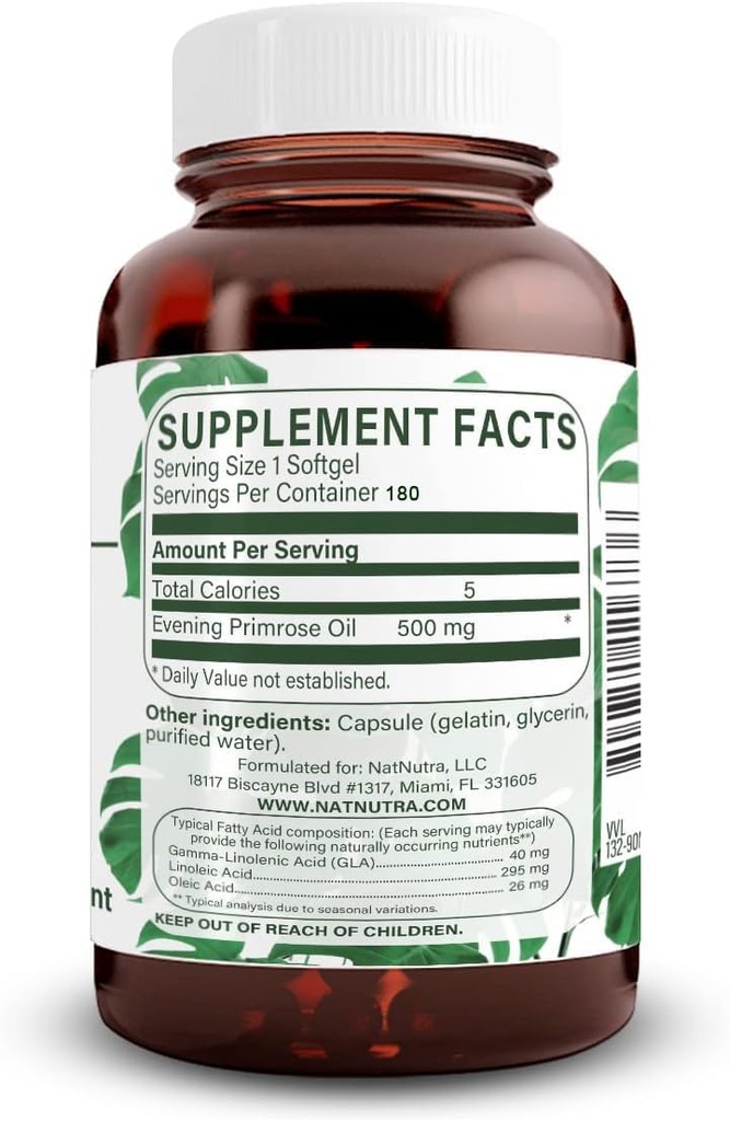 Naturlig Nutra Evening Primrose Oil Supplement fra fede syre, Hjælper Overcome Body Pain, Nerve Sundhed, Promote Hjords Sundhed & Skin Klarhed, Hjælper reducere fordøjelsesbesvær, 500 mg, 180 Softgel