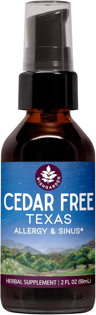 WishGarden Urter Cedar- Free Texas Allergy & Sinus - Plant- Based Herbal Allergy Relief for voksne, Hjælper Soothe Cedar Fever Symptomer, Zone 5 Allergy Formel, Texas Cedar Fever Allergy Relief Drops, 2oz