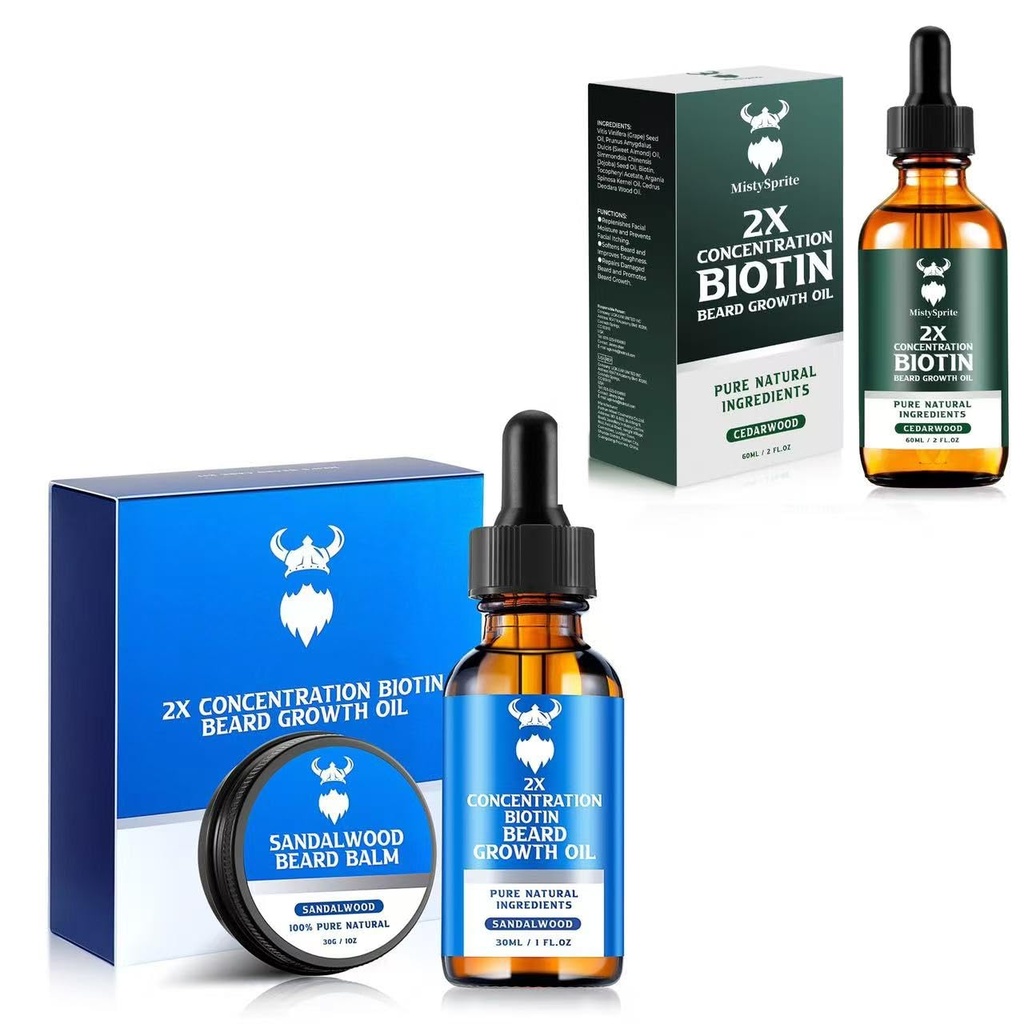 Sandalwood Beard Growth Kit med 2X biotin til mænd og Cedarwood Beard Growth Olie Ingredienser & Thickens Ansigtshårvækst