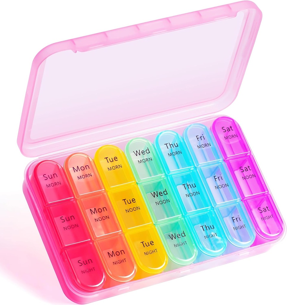 Ugentlig Pill Organizer 3 gange om dagen - Odaro 3 gange om dagen, Stor Pill Box 7 dag, Bærbar Pill sag for purse, Daily Pill Organizer, Medicin Organizer for vitaminer, tillæg og medicin (Pink)