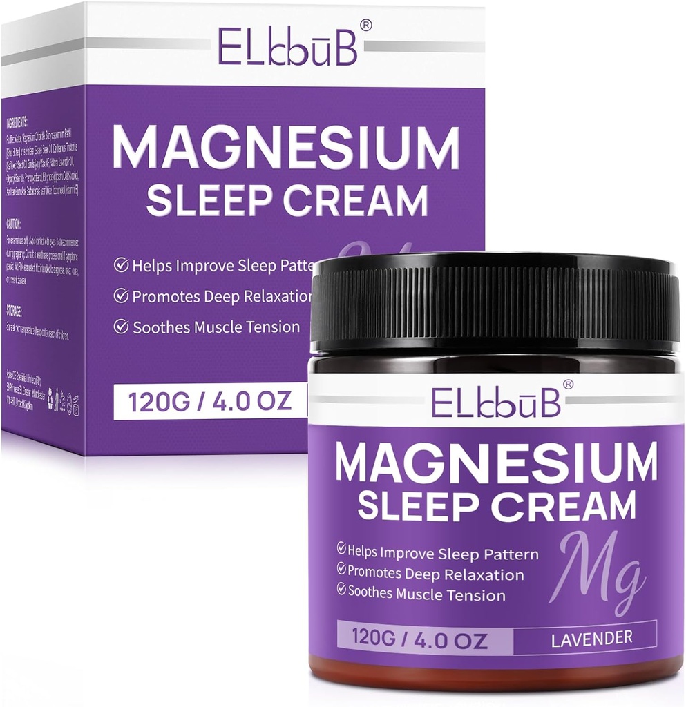 Magnesium Cream til søvn - Beriget med mandelolie, lavendel, og E-vitamin til dyb afslapning - Natural Magnesium Lotion til hud nourisering og hurtig absorption - Lavendel