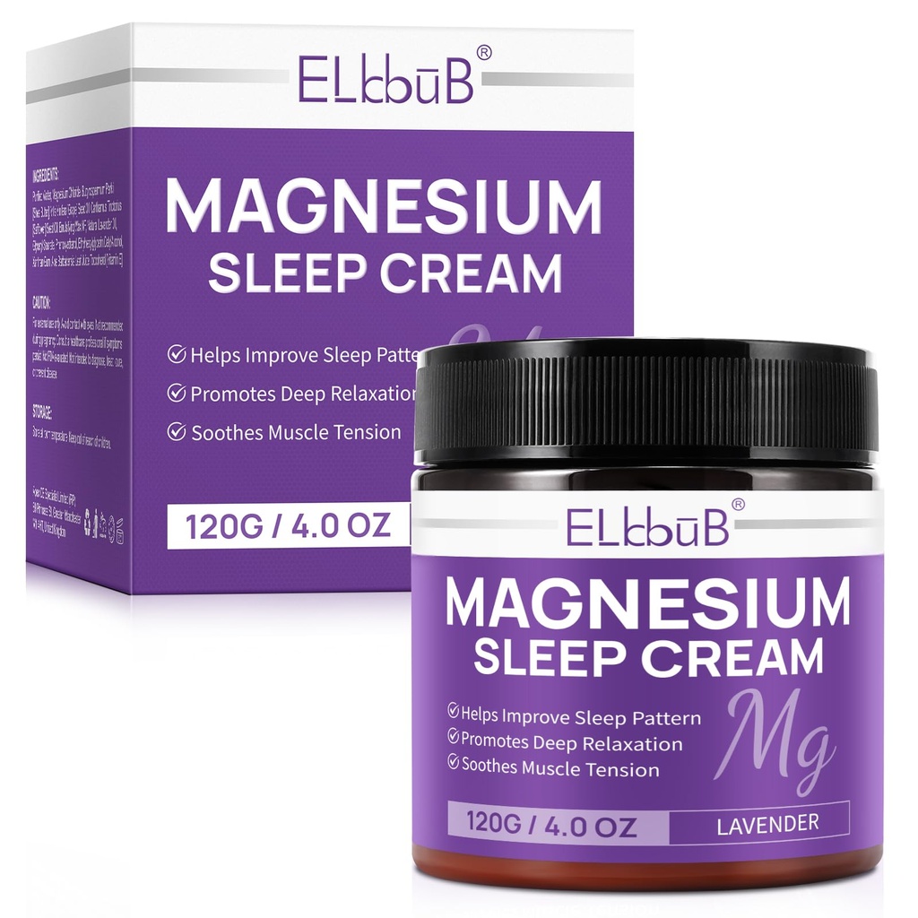 Magnesium Cream til søvn - Beriget med mandelolie, lavendel, og E-vitamin til dyb afslapning - Natural Magnesium Lotion til hud nourisering og hurtig absorption - Lavendel
