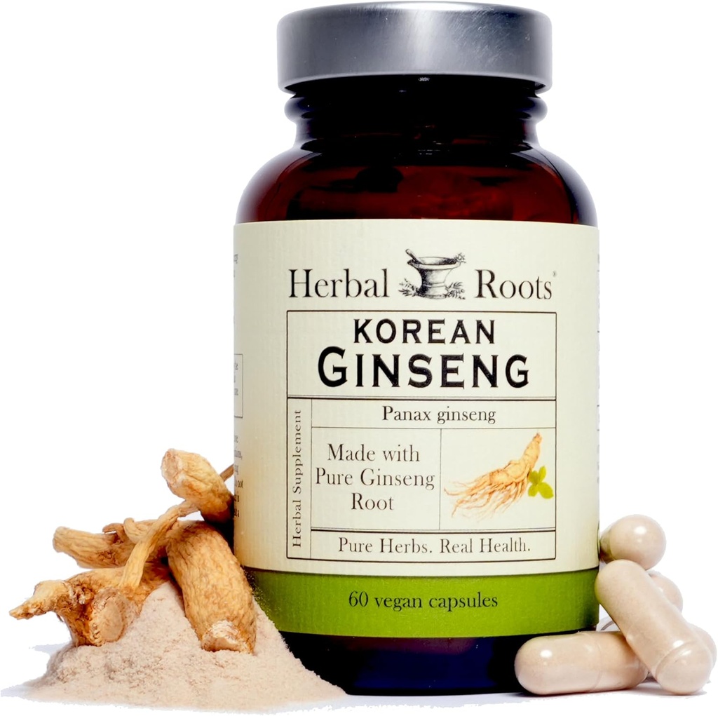 Urteudtræk Panax Ginseng • 124; Organisk koreansk Ginseng • Root Pulver • 124; 1000mg • 124; Høje Ginsenosider til energi & ydeevne • 124; 60 Veganske kapsler