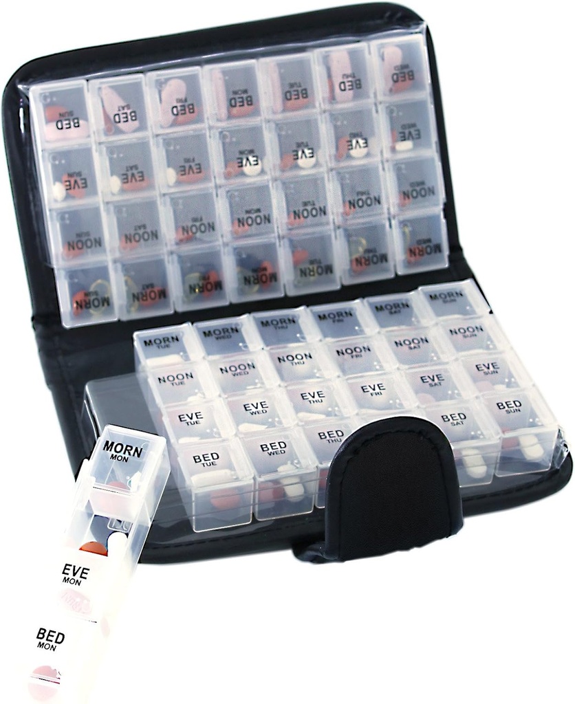Smart Essentials 14 Day Pill & Vitamin Organizer 2 Uger AM / PM 4 Doser en dag rejse sag Handy & Portable, Sort, GM8283