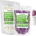 XPRS Nutra Vegan Størrelse 00 Separated Kapsler - 1000 Grev Premium Tomme Kapsler Separeret i poser - 00 Piller Tomme for DIY Supplement Fyldning (Lavendel / Hvid)