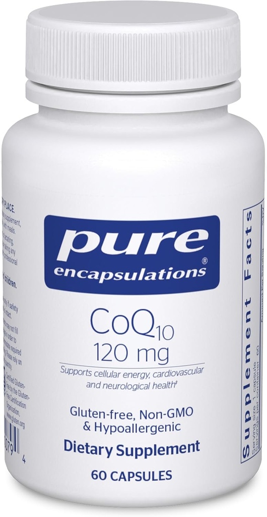 Pure Encapsulations CoQ10 120 mg - Coenzyme Q10 Supplement for Heart Health, Energy, Antioxidants, Brain & Memory Health - Cellular Health, Cognition & Cardiovascular Support* - 60 Capsules