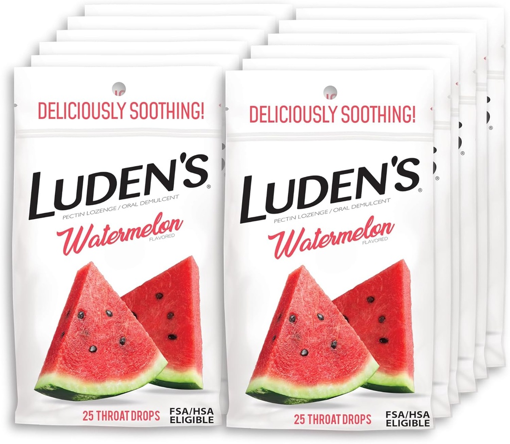 Ludens Watermelon Throat Drops, Sore Throat Relief, 25 Greve (pakke med 12)