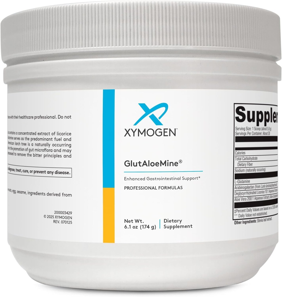 XYMOGEN GlutAloeMin Powder - Understøtter Gut Health - 3000 mg L Glutamin Powder med DGL Deglycyrrhizinated Licorice, Aloe Vera Extract, Arabinogalactan for GI Health (6.1 oz)