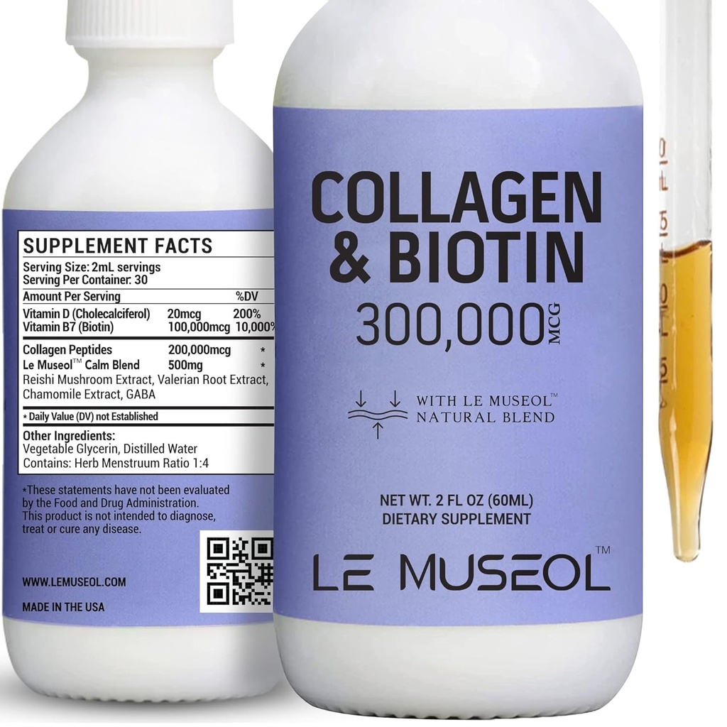 Flydende collagen til kvinder - Flydende Biotin og Collagen Kosttilskud Drops med Reishi, Kamille & Valerian Root Extract