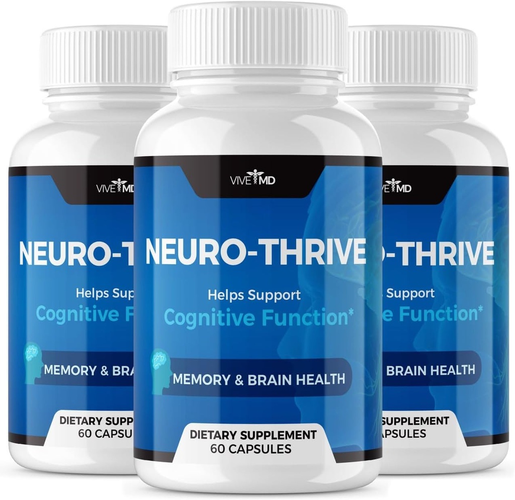 Vive MD Neuro Thrive Brain Supplement - Official Formel - Neuro Thrive PQQ, Neuro Thrive, Ekstra Styrke med Ginkgo Biloba Extract, Siberian Ginseng Extract - (3 Pack)