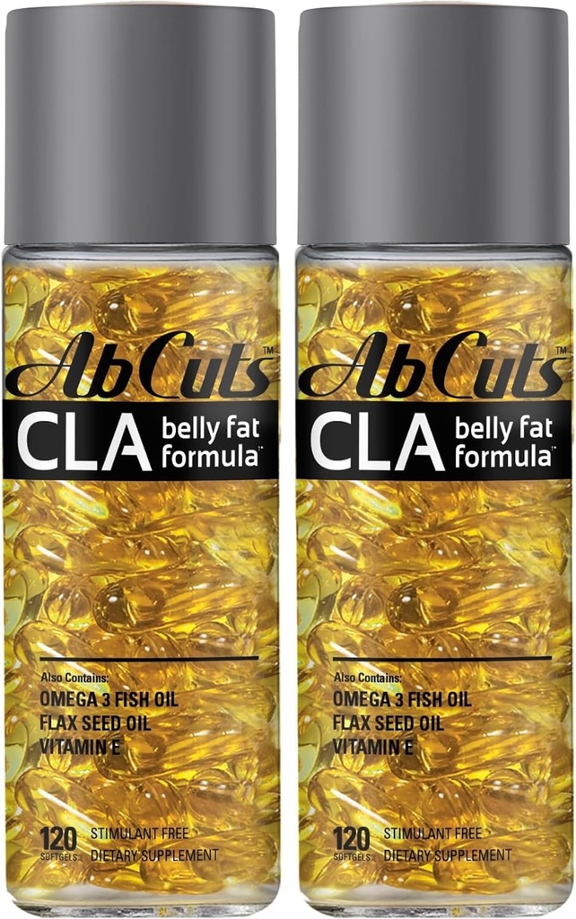 CLA Belly Fat Formel - 120 Easy- to- Swallow Softels - Omega 3 Fish Oil, Flaxseed Oil and Vitamin E - Hjælper øge Antioxidant Supply and Sund Kropskomposition (pakke med 2)