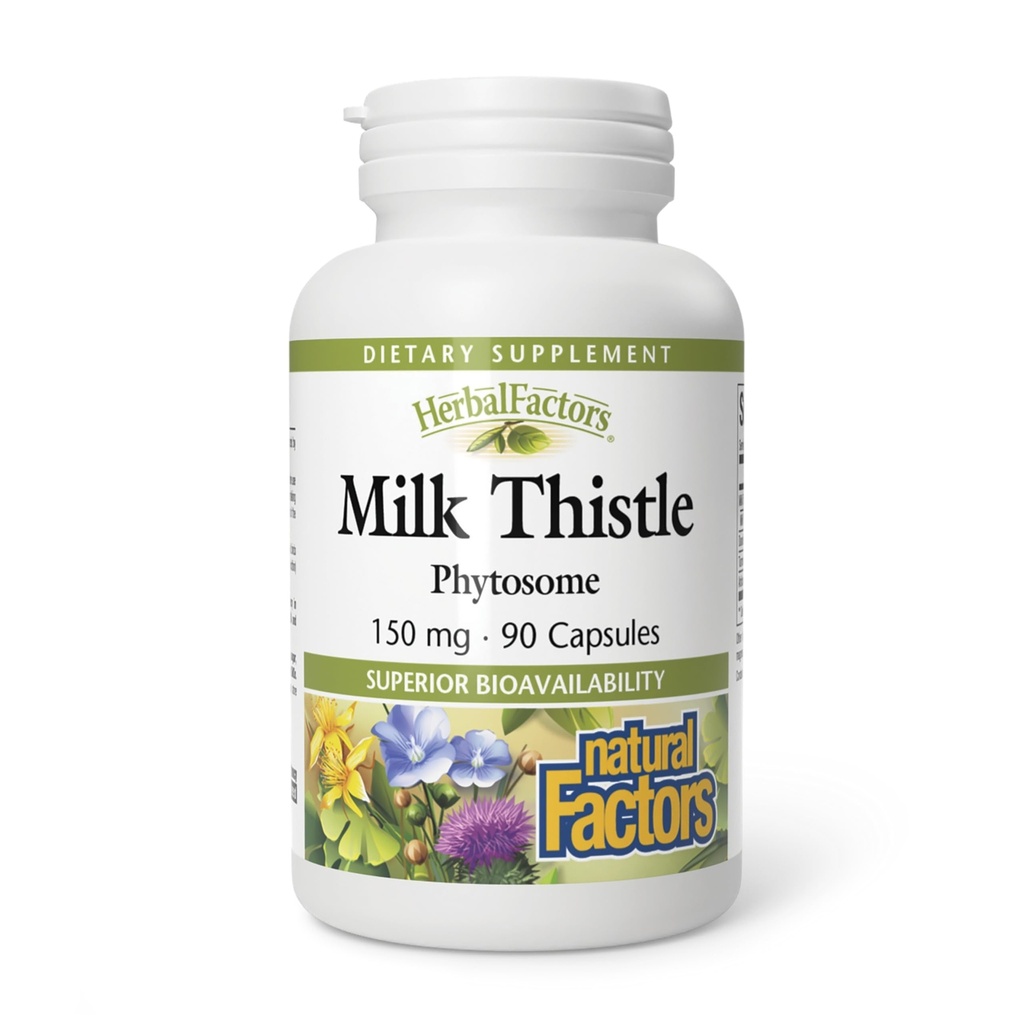 HerbalFactors by Natural Factors, Milk Thistle Phytosome, fremmer sund leverfunktion med Mælkebøtte og Gurkemeje, 90 kapsler (90 portioner)