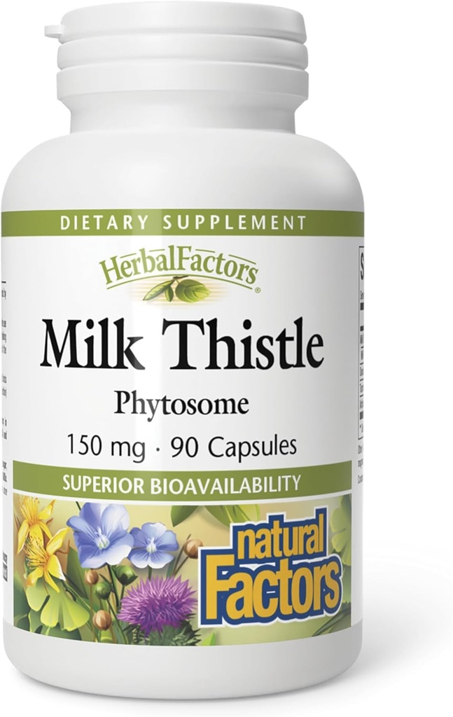 HerbalFactors by Natural Factors, Milk Thistle Phytosome, fremmer sund leverfunktion med Mælkebøtte og Gurkemeje, 90 kapsler (90 portioner)