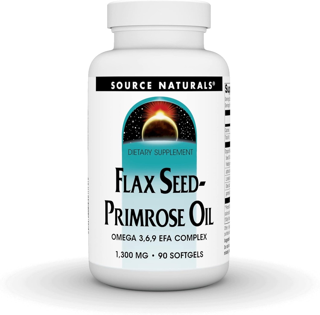 Source Naturals Flax Seed- Primrose Oil, Omega 3,6,9 EFA Complex, 1300mg - 90 Softgels