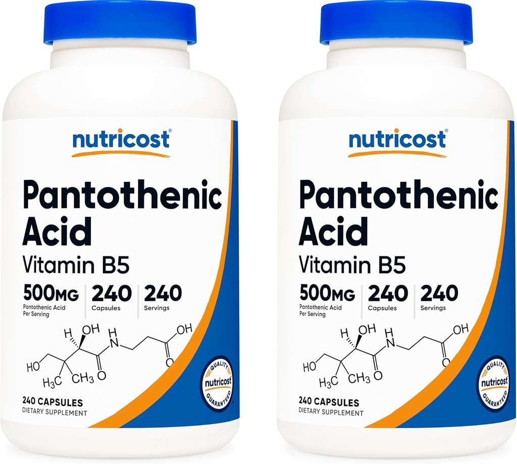 Nutricost Pantothensyre (vitamin B5) 500 mg, 240 kapsler (2 flasker)