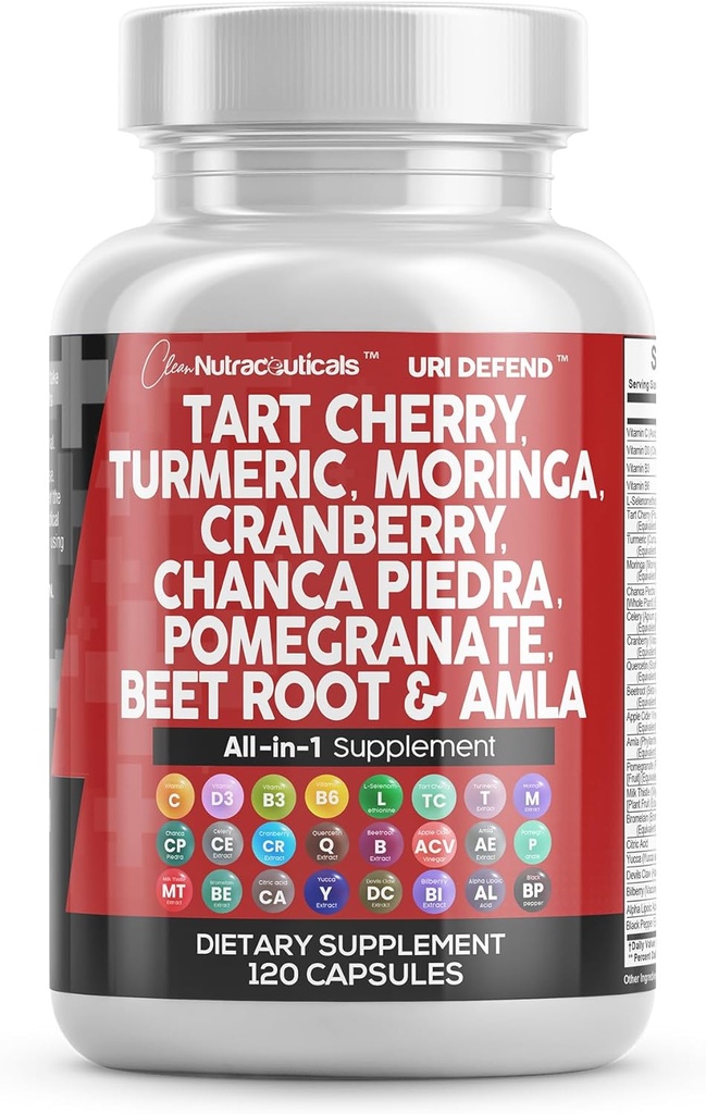 Clean Nutracatic Tart Cherry Extract kapsler med gurkemeje Moringa Cranberry Chanca Piedra Celery Quercetin ACV Granatæbler L Selenomethionin - Uric Niveau - 120 Ct