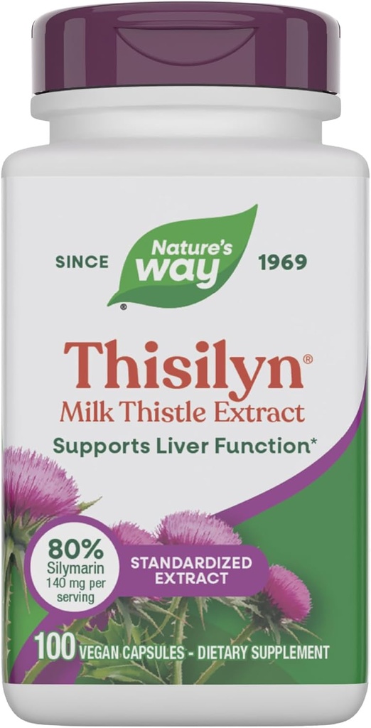 Nature 's Way Thisilyn with Standardized Milk Thistle Extract, Understøtter leverfunktionen *, Silymarin, Vegan, 100 kapsler (Packaging May Vary)