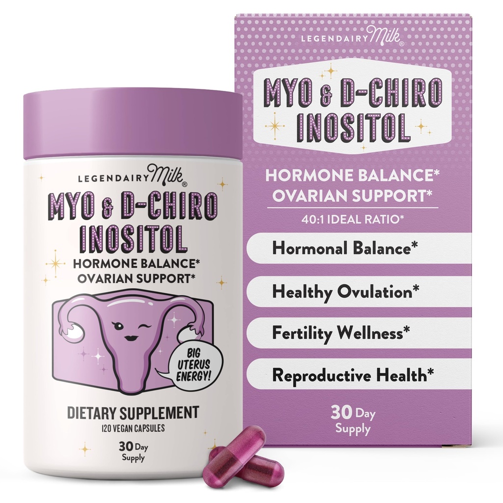 Legendairy Milk Pure Inositol Supplement - Myo Inositol og D-Chiro Inositol Kapsler - Ideel 40: 1 Ratio - Ovarie & Fertilitet Support til kvinder - 30 dages forsyning