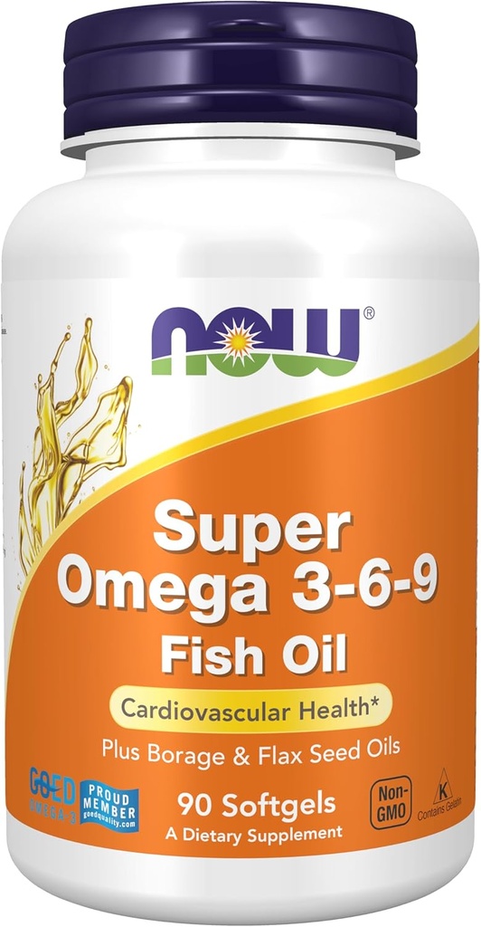 NU Kosttilskud, Super Omega 3-6-9 1200 mg med en blanding af Fisk, Borage og Hør Seed Olies, 90 Softgels