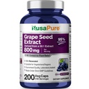 NusaPure Grape Seed Extract 40,000mg per Caps, 200 Vegan Kapsler, Standardized, Non- GMO, Gluten Free, Resveratrol