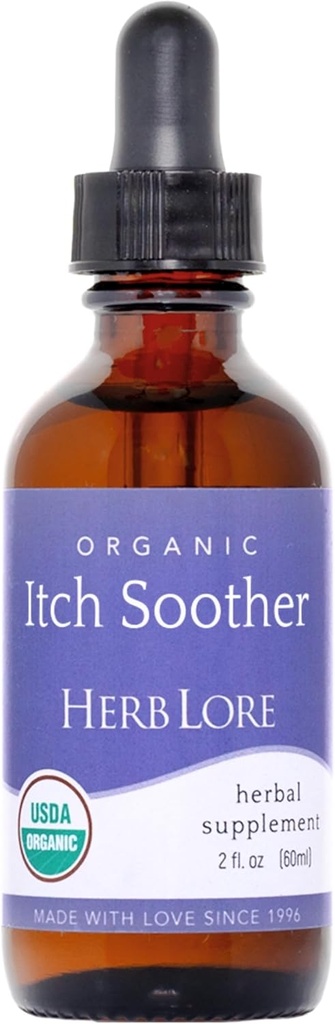 Herb Lore Organic Itch Soother Tinktur - Lindrer Itchy Graviditet Hud & Udslæt, flydende mælk tidsel, Mælkebøtte & gul Dock Lever Support Drops (2 fl oz)
