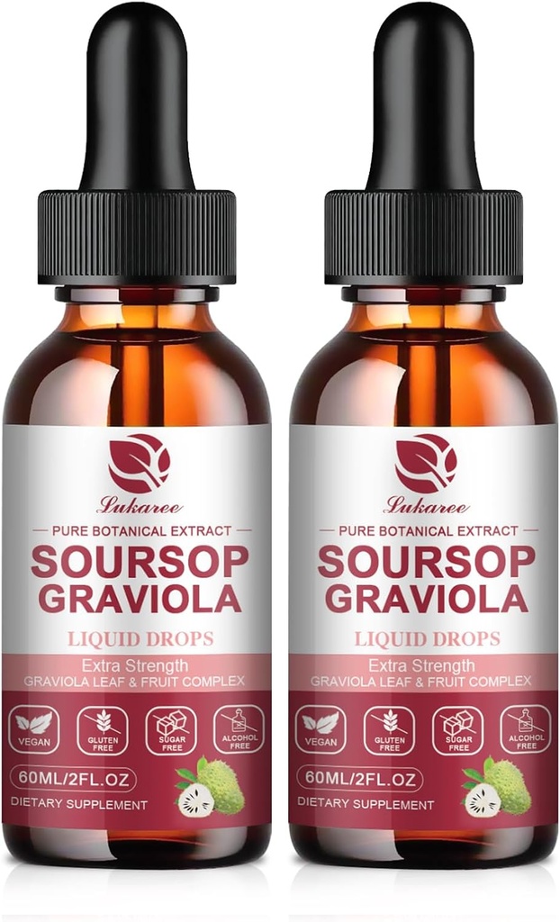 Soursop Graviola Liquid Drop - Pure Leave & Fruit Complex - 4X Effektivitet - Soursop Bitters Liquid for Immunitet, Lever & Antioxidant, Herbal Godhed, 2 Måned Supply, 4 Fl Oz