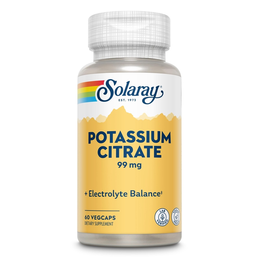 Solaray Kalium citrat, sund elektrolytbalance, nerve & muskel funktion support, Vegan, 60 VegCaps