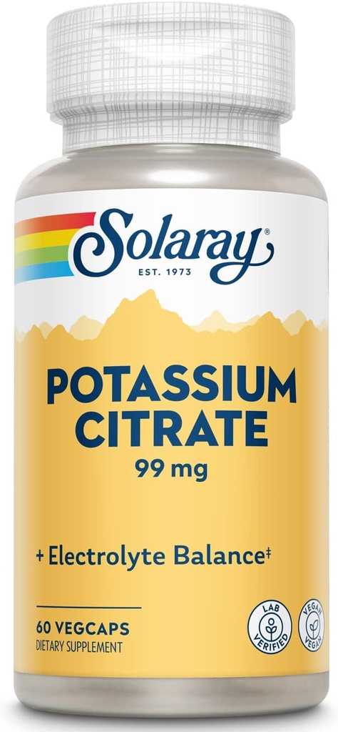 Solaray Kalium citrat, sund elektrolytbalance, nerve & muskel funktion support, Vegan, 60 VegCaps