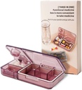 Pill Organizer med Cutter Crusher: Rejse Medicin Pill Organizer for Pocket Purse at holde vitaminer Medicin kosttilskud, Pink