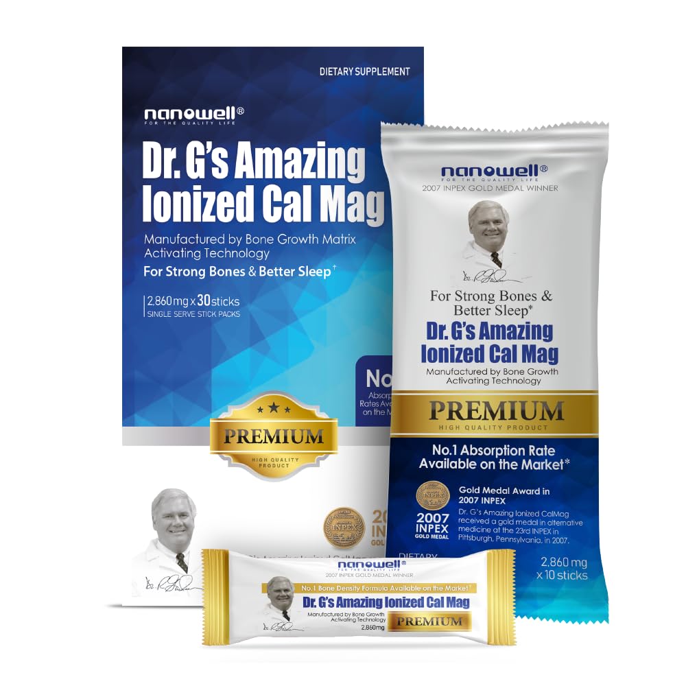 Dr. G 's Amazing Ionized Cal Mag 2,860mg (Premium) - Knoglestyrke og knoglerelaterede tillæg med Ionized Calcium & Magnesium Powder Stick Packs - 30 sticks x 1 Pack (30 Greve)